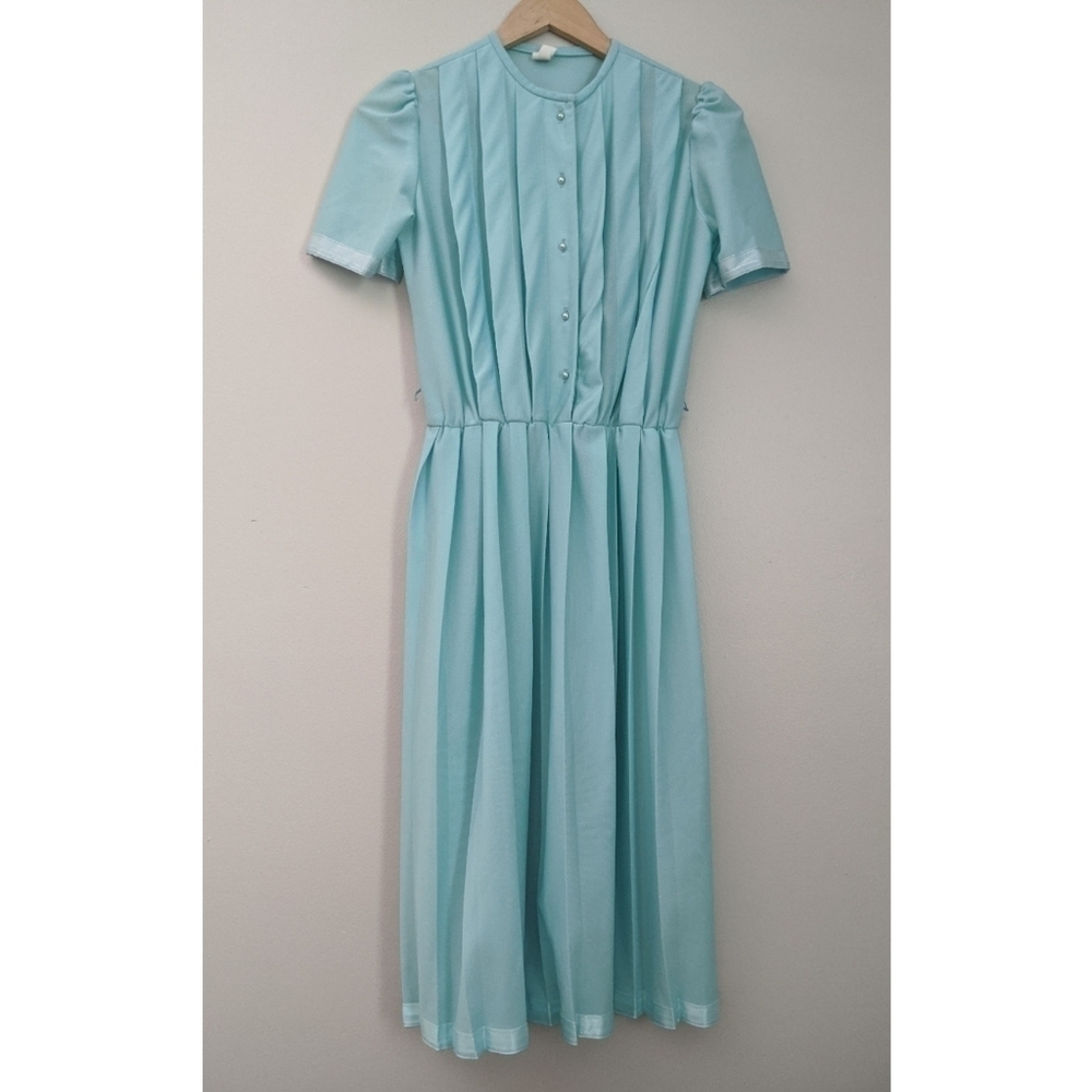 Vintage Union Label 70's/80's Aqua Pleated Dress